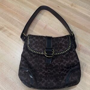Coach Dark Brown Patterned Shoulder Bag
